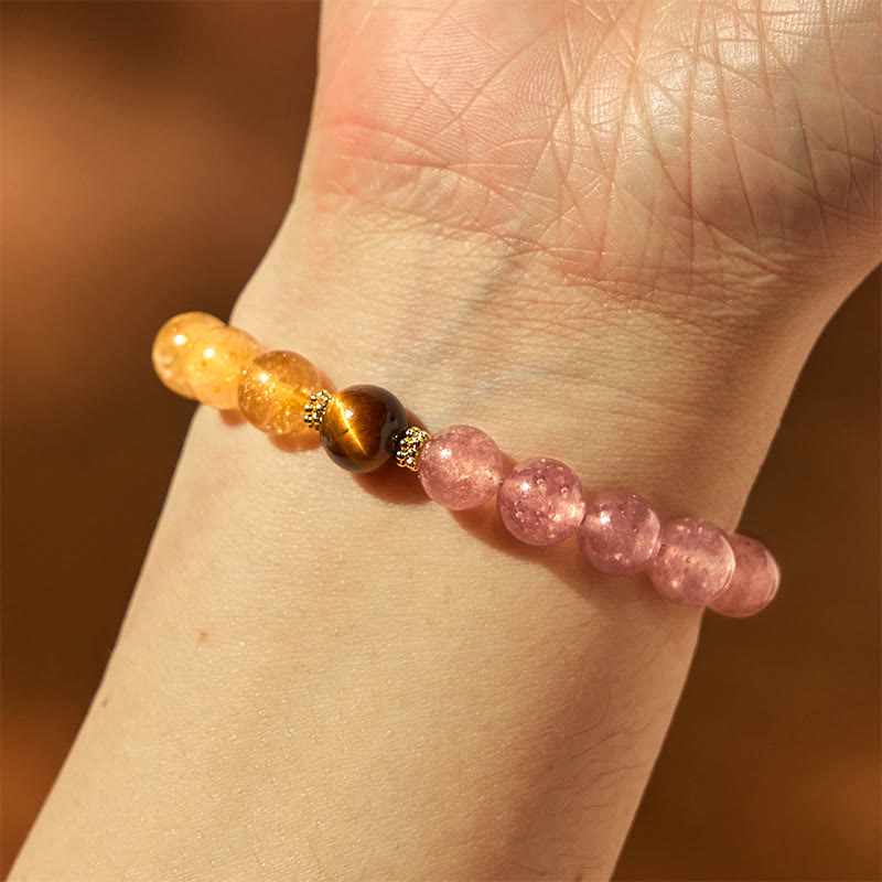 8mm Strawberry Quartz Pixiu Rutilated Quartz Bracelet for Protection