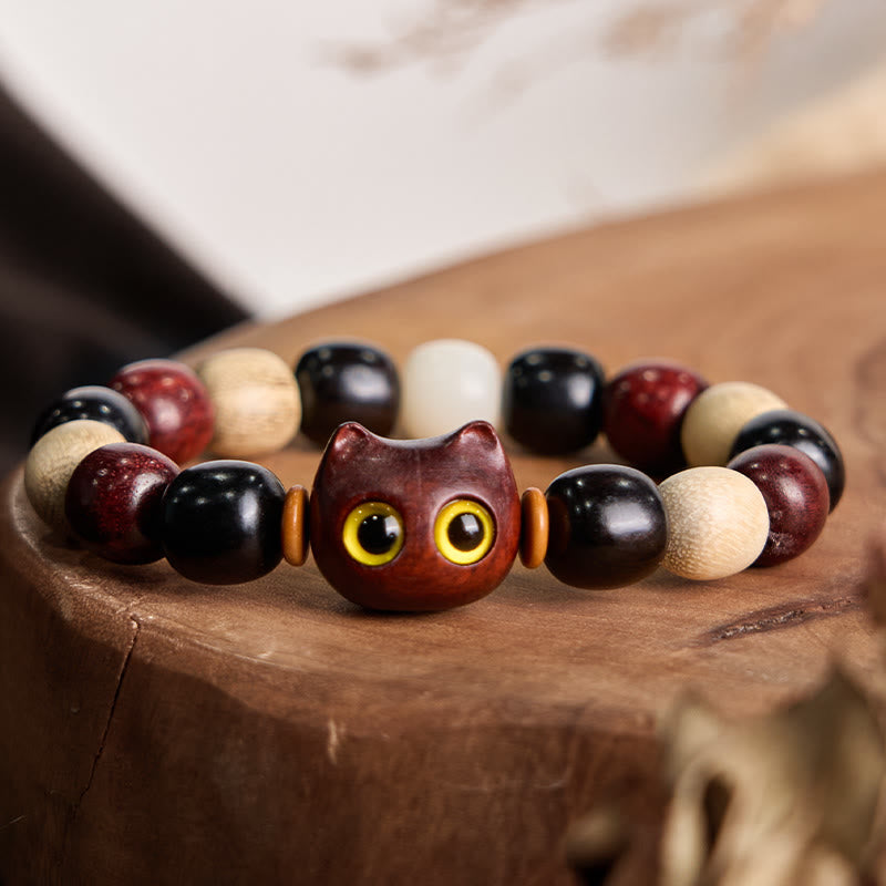 Small Leaf Red Sandalwood and Ebony Wood Protection Bracelet