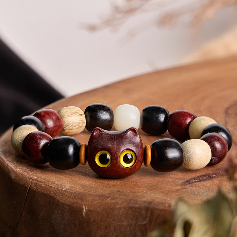 Small Leaf Red Sandalwood and Ebony Wood Protection Bracelet