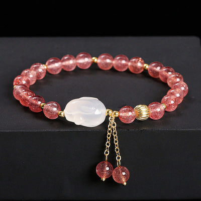 Bracelet de guérison lapin en quartz fraise de 6 mm pour femme
