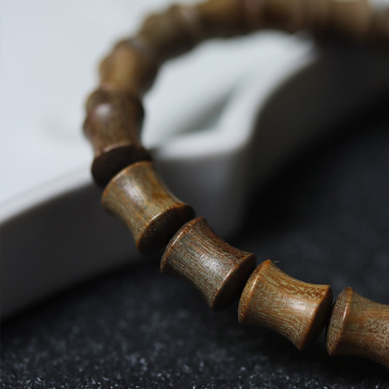 Nine-Eye Dzi Bead Green Sandalwood Spiritual Bracelet 14-16cm