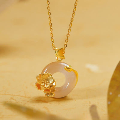 Collier spirituel Peace Buckle Peach Blossom Butterfly en argent sterling