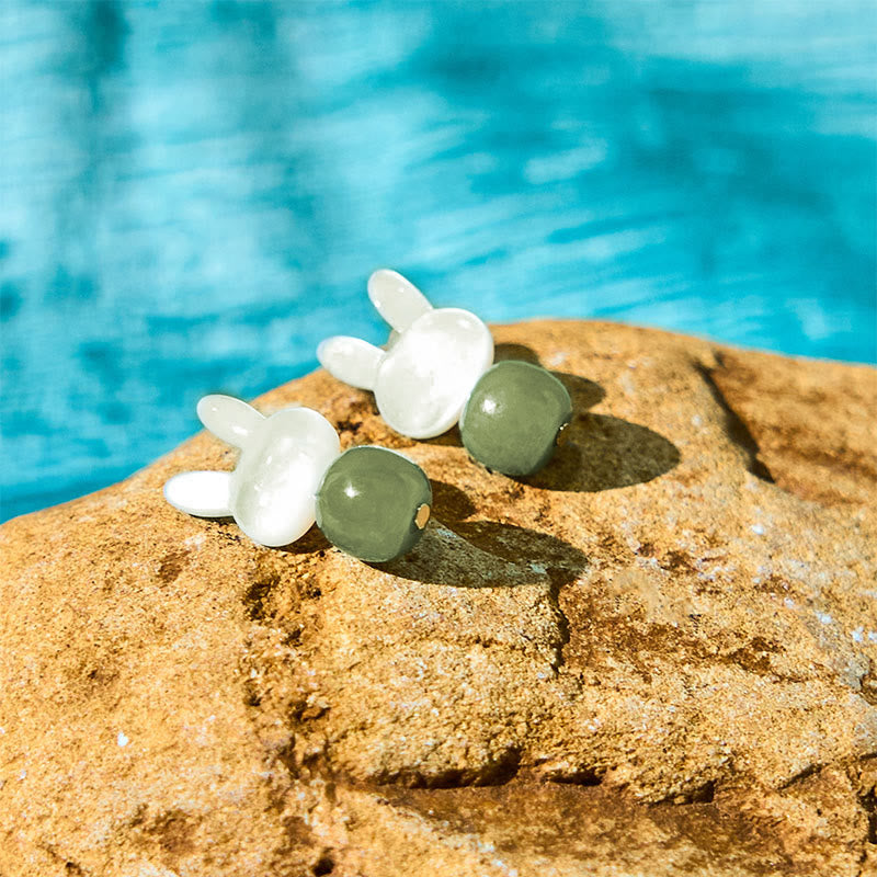 Hetian Jade Tridacna Stone Luck Earrings