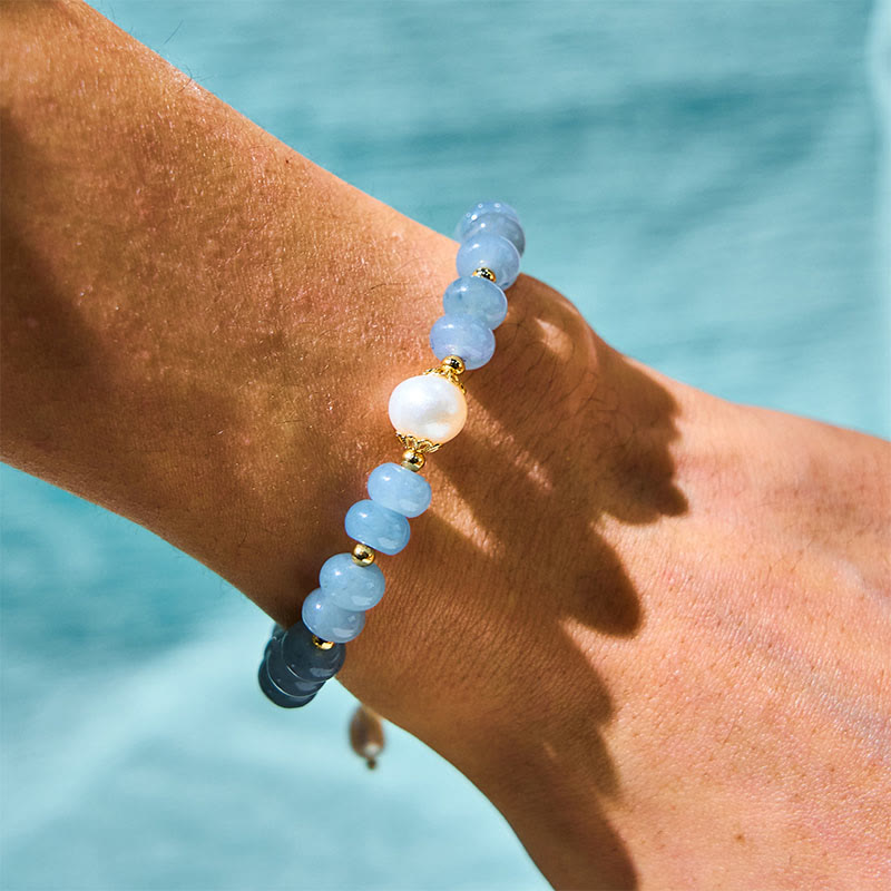 8mm Aquamarine Pearl Healing Bracelet for Emotional Balance