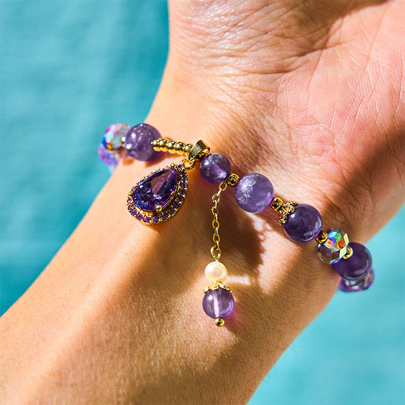 8mm Amethyst Love Heart Healing Bracelet for Spiritual Balance