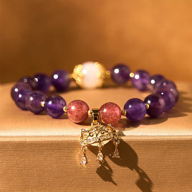 8mm Amethyst Peace Lock Charm Bracelet for Spiritual Protection