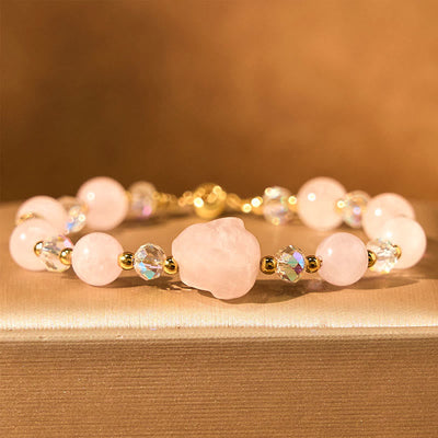 Bracelet de guérison lapin en quartz rose 8 mm pour l'amour et l'harmonie