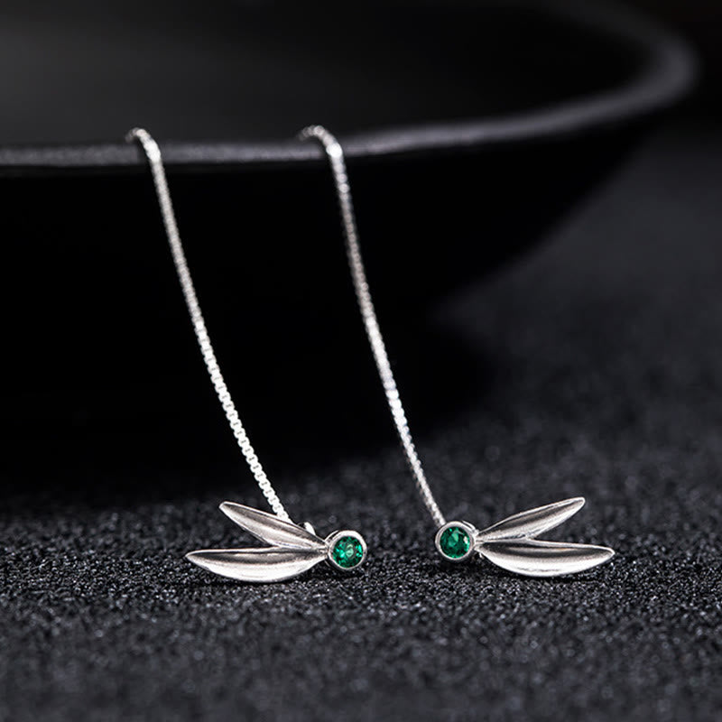 925 Sterling Silver Pearl Bamboo Leaves Protection Drop Earrings