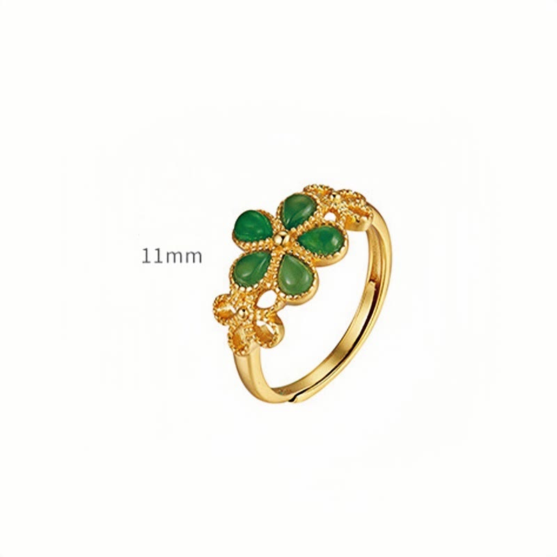 Bague de prospérité en jade Hetian de 11 mm, argent sterling 925 plaqué or