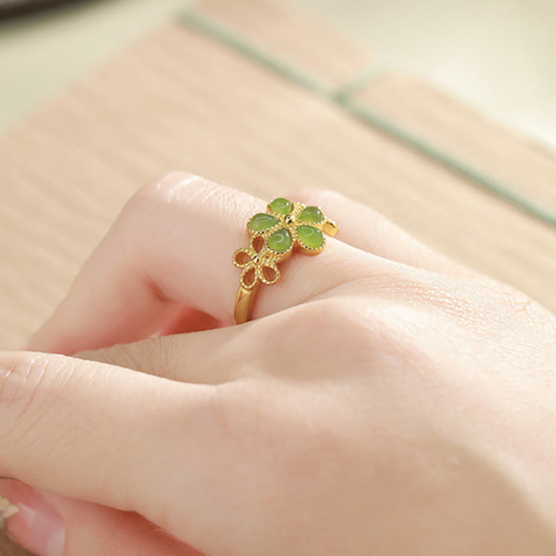 Bague de prospérité en jade Hetian de 11 mm, argent sterling 925 plaqué or