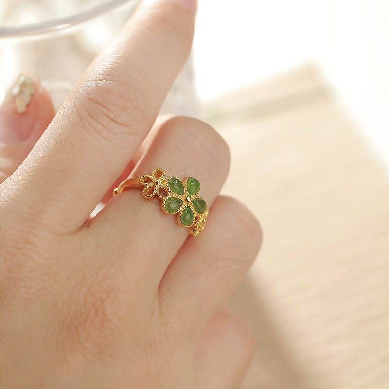 Bague de prospérité en jade Hetian de 11 mm, argent sterling 925 plaqué or