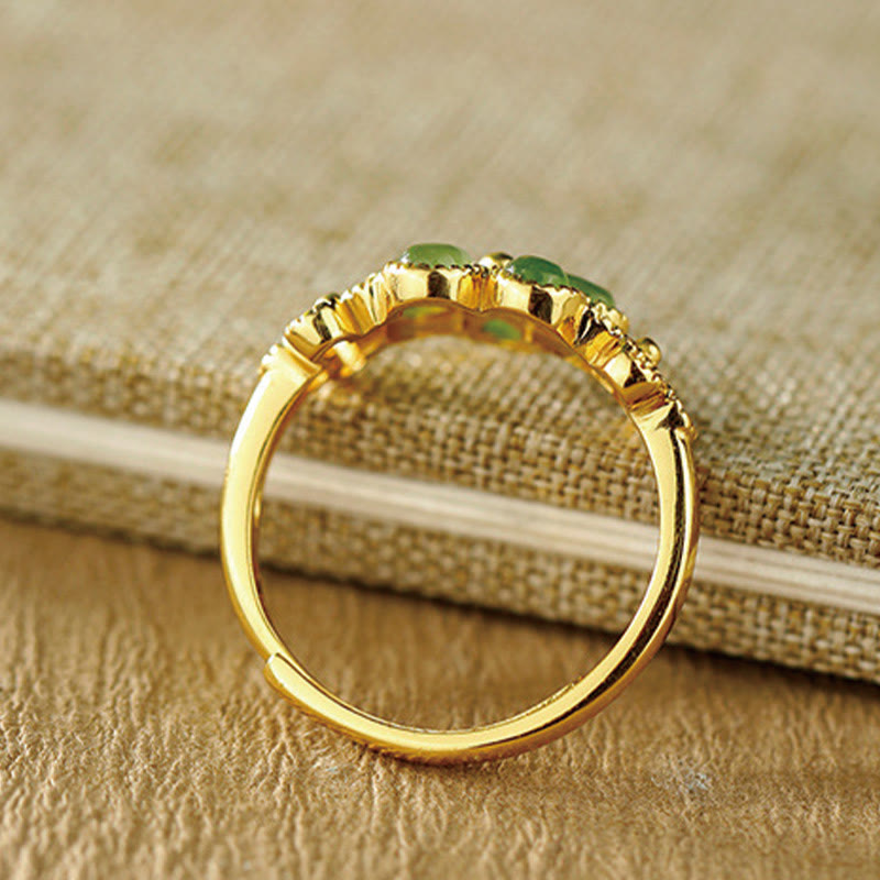 Bague de prospérité en jade Hetian de 11 mm, argent sterling 925 plaqué or