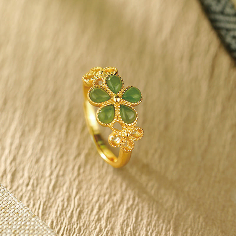 Bague de prospérité en jade Hetian de 11 mm, argent sterling 925 plaqué or