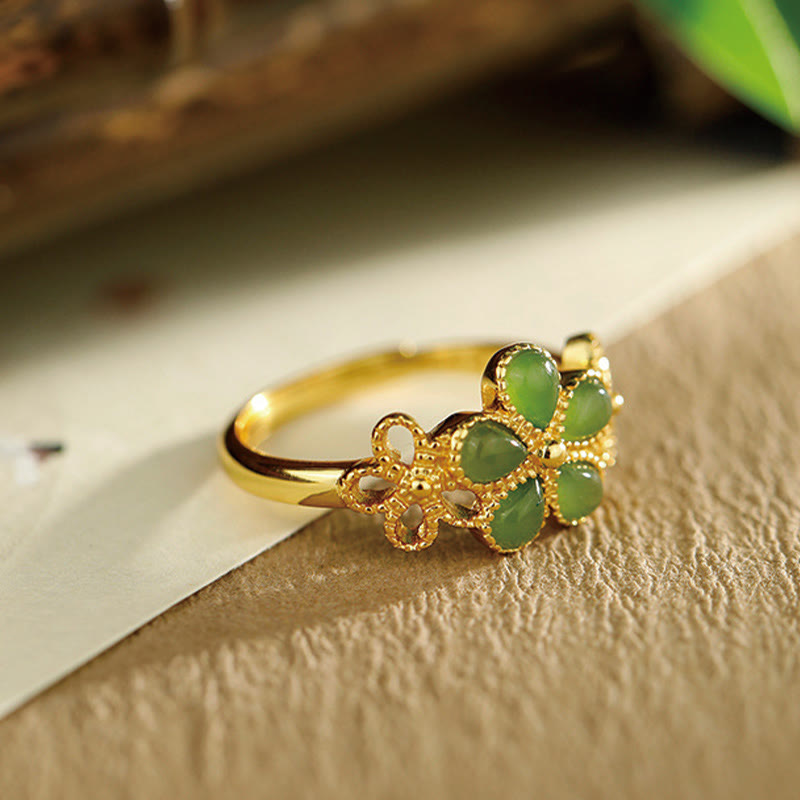 Bague de prospérité en jade Hetian de 11 mm, argent sterling 925 plaqué or