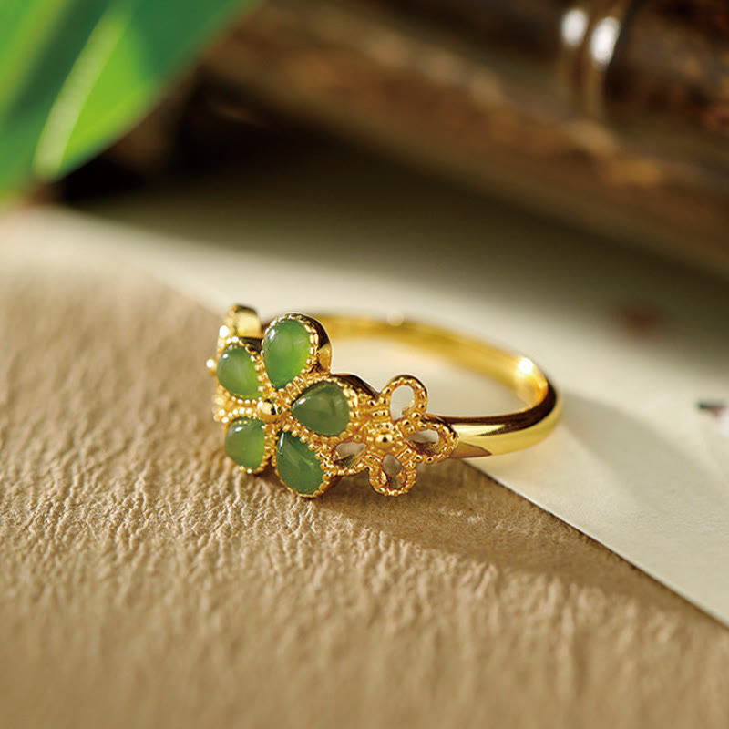 Bague de prospérité en jade Hetian de 11 mm, argent sterling 925 plaqué or