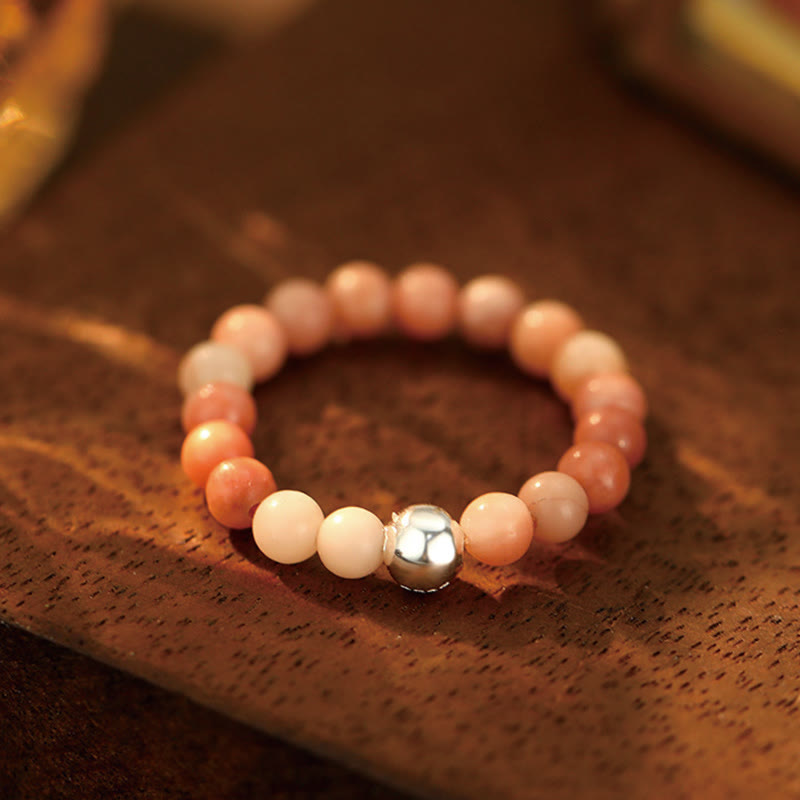 White Jade Black Onyx Crystal Bead Elastic Ring
