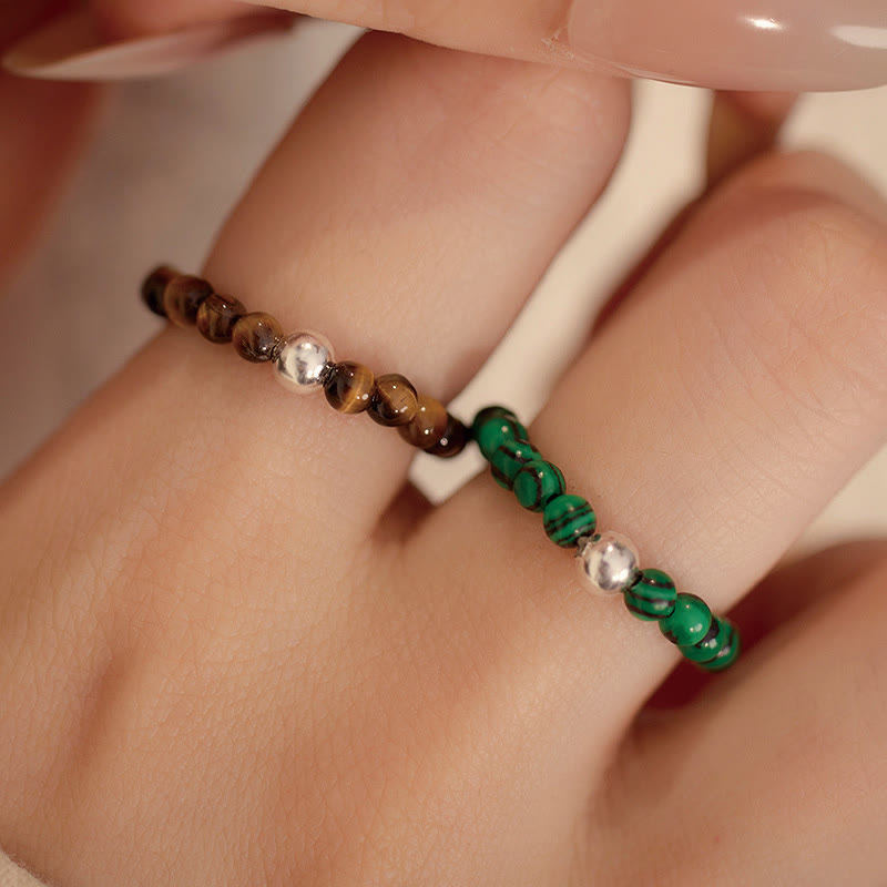 White Jade Black Onyx Crystal Bead Elastic Ring