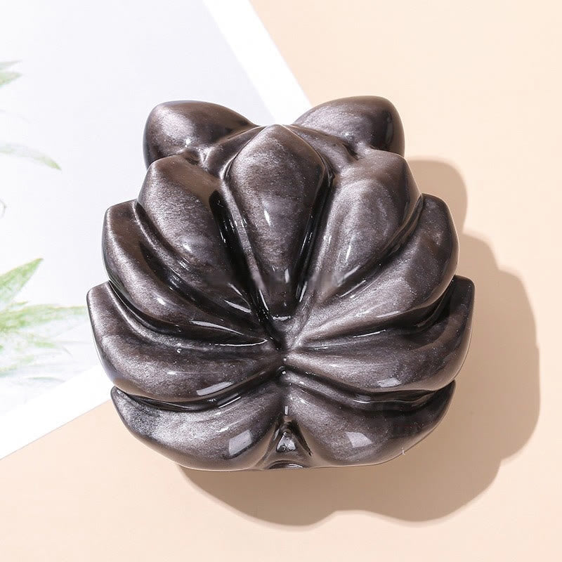 Silver Sheen Obsidian Nine Tailed Fox Figurine 7cm Protection