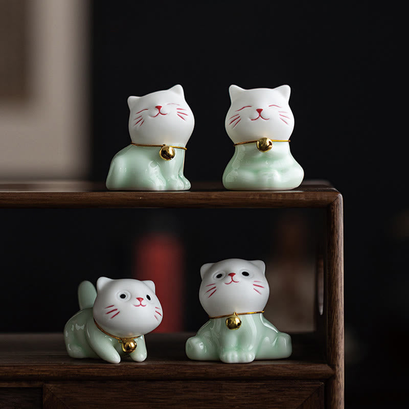Mini Cute Cat Ceramic Figurine 4.7cm Spiritual Animal Décor