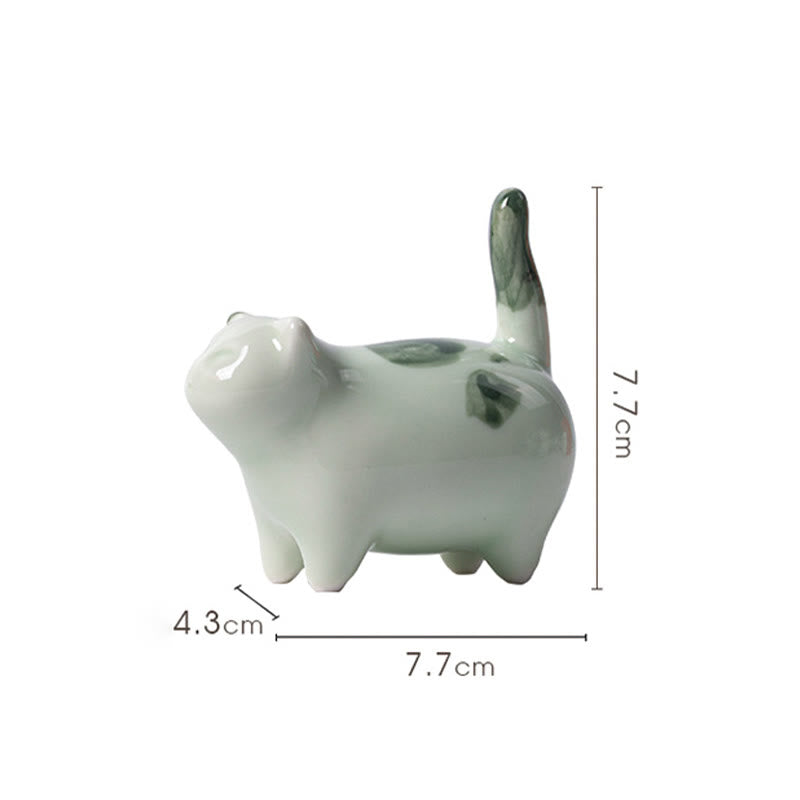 8cm Ceramic Lucky Cat Statue | Blue Standing Cat Figurine