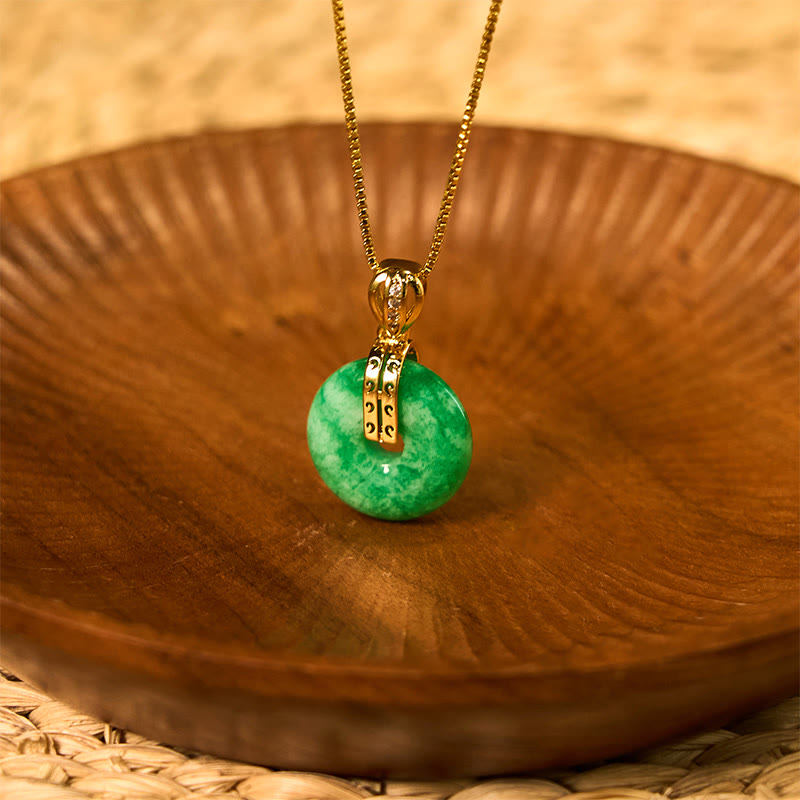 Unisex Cyan Jade Peace Buckle Healing Luck Necklace