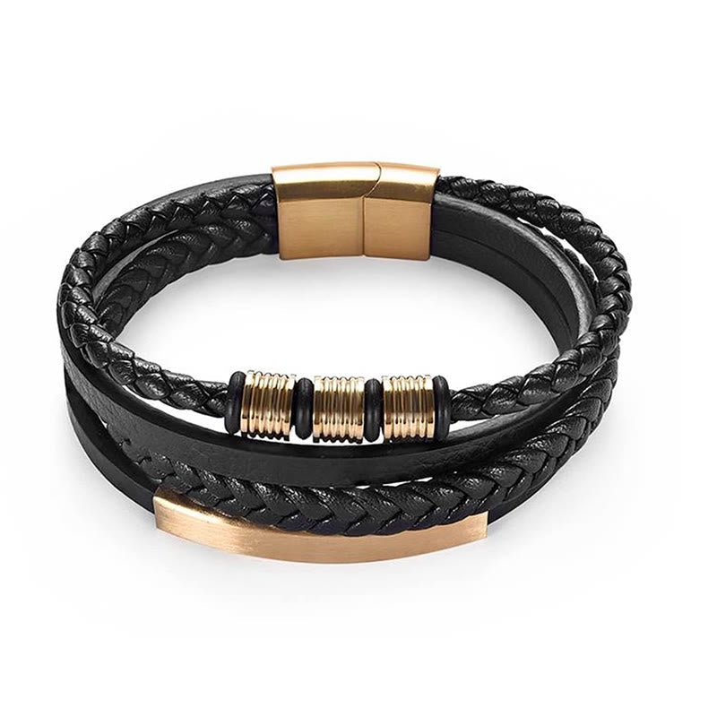 18-19cm Leather Titanium Steel Magnetic Buckle Strength Bracelet