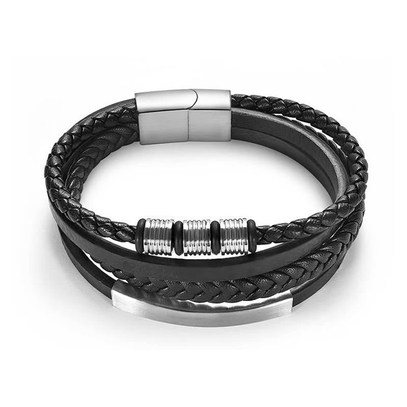 18-19cm Leather Titanium Steel Magnetic Buckle Strength Bracelet