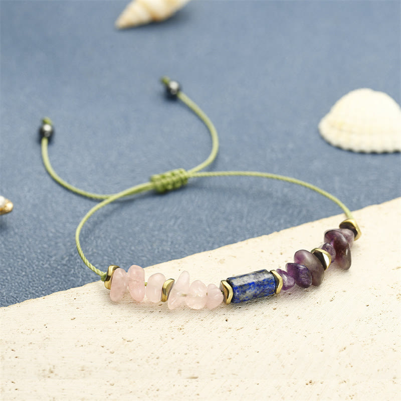 Bracelet de guérison en améthyste, quartz rose et lapis-lazuli