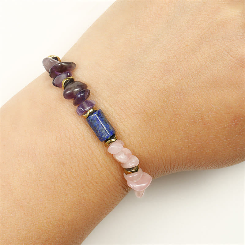 Bracelet de guérison en améthyste, quartz rose et lapis-lazuli