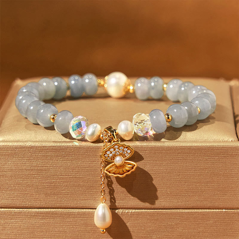 8mm Aquamarine Pearl Shell Healing Bracelet for Serenity