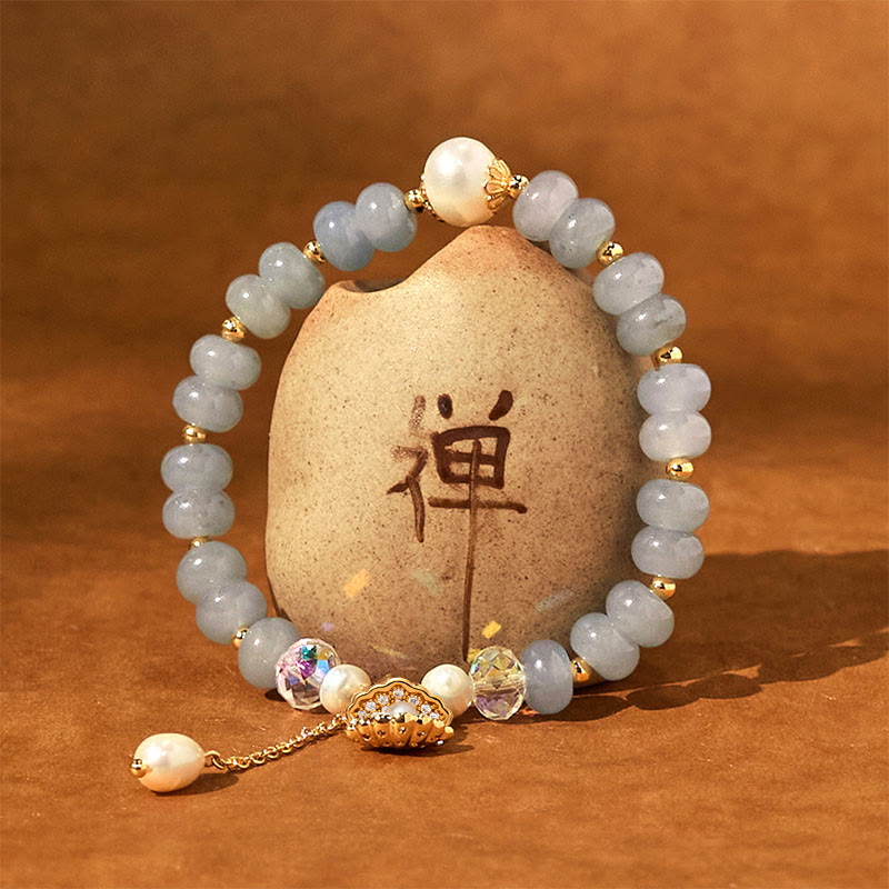 8mm Aquamarine Pearl Shell Healing Bracelet for Serenity