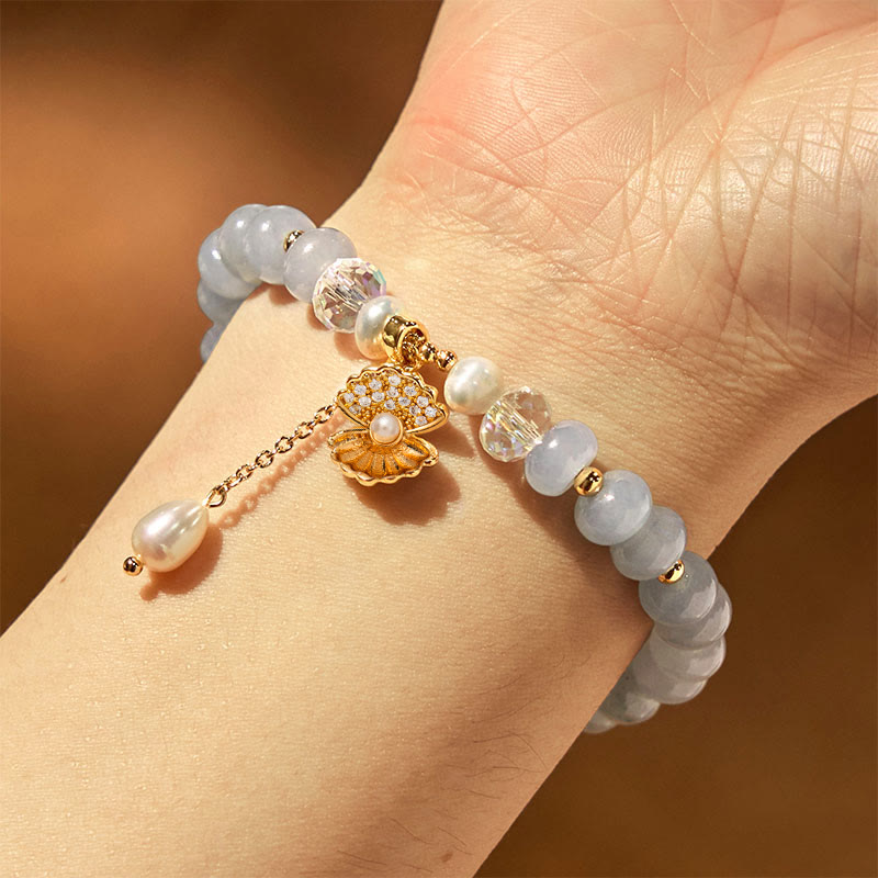 8mm Aquamarine Pearl Shell Healing Bracelet for Serenity