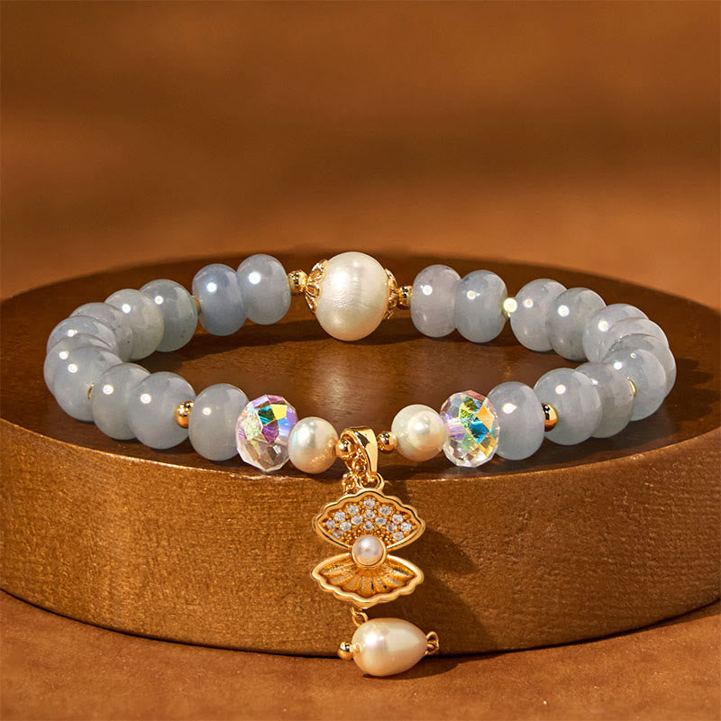8mm Aquamarine Pearl Shell Healing Bracelet for Serenity