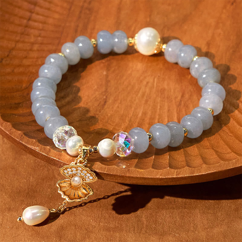 8mm Aquamarine Pearl Healing Bracelet for Emotional Balance