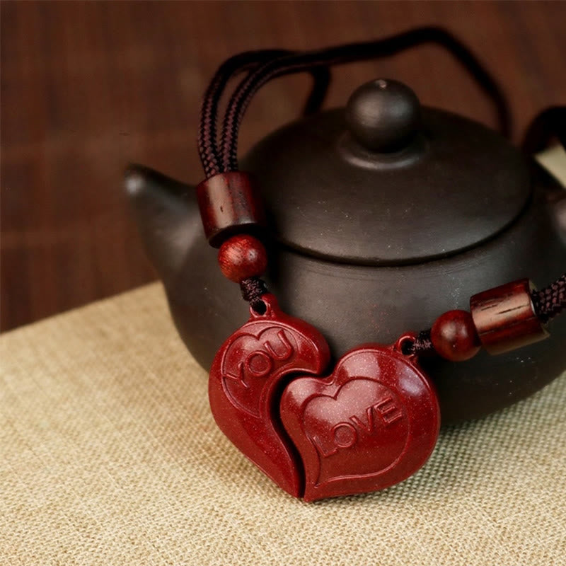 Natural Cinnabar Love Heart Blessing Necklace