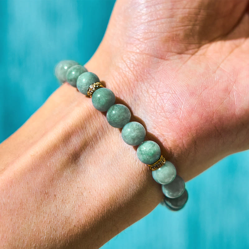 8mm Green Jade Om Mani Padme Hum Charm Bracelet