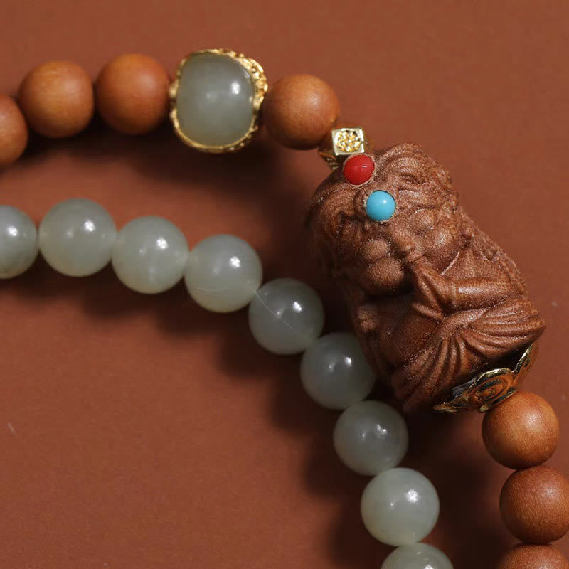 Unisex Hetian Jade and Sandalwood Bracelet 13-21cm