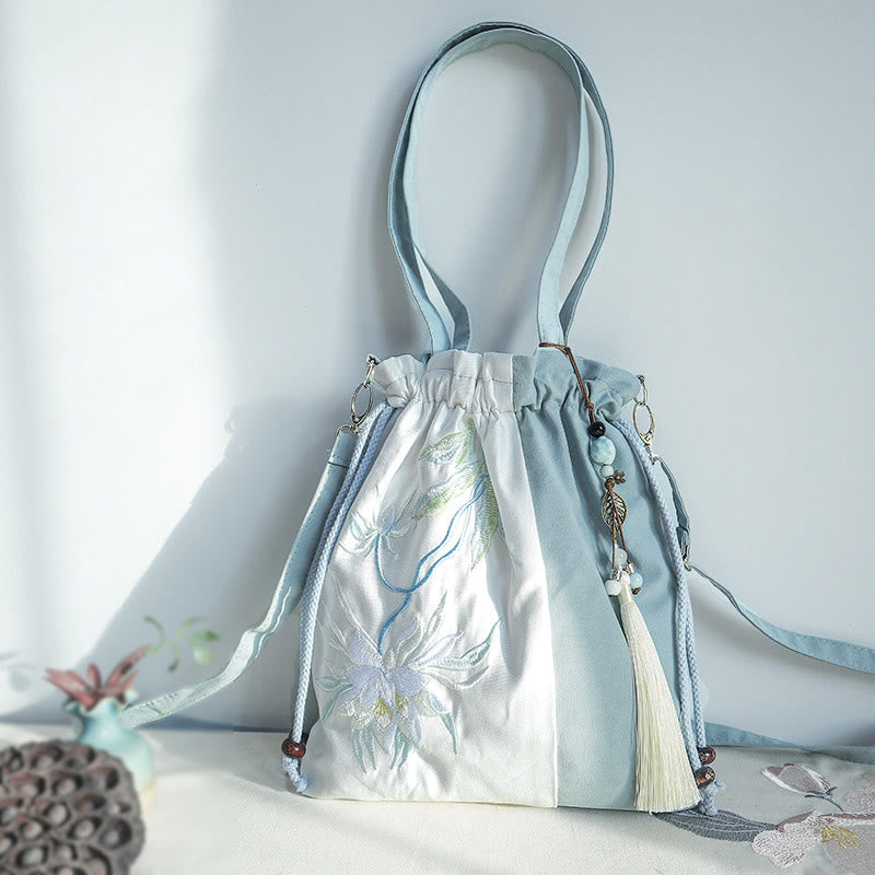 Canvas Tote Bag | Yoga Mat Carrier | Embroidered Green Pear 28x30cm