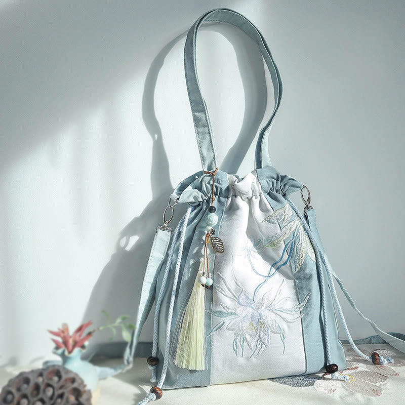 Canvas Tote Bag | Yoga Mat Carrier | Embroidered Green Pear 28x30cm