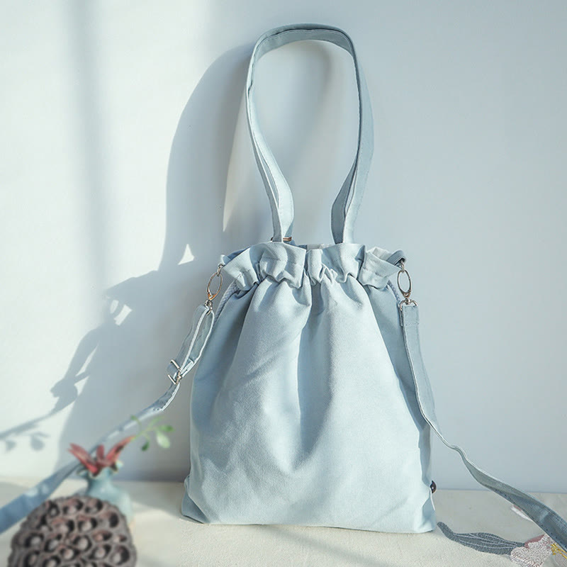Canvas Tote Bag | Yoga Mat Carrier | Embroidered Green Pear 28x30cm