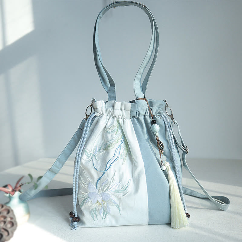 Canvas Tote Bag | Yoga Mat Carrier | Embroidered Green Pear 28x30cm