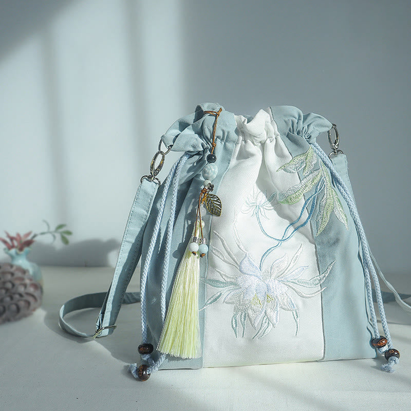 Canvas Tote Bag | Yoga Mat Carrier | Embroidered Green Pear 28x30cm