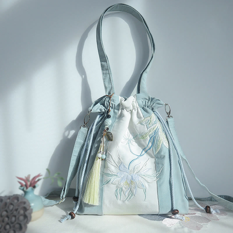 Canvas Tote Bag | Yoga Mat Carrier | Embroidered Green Pear 28x30cm