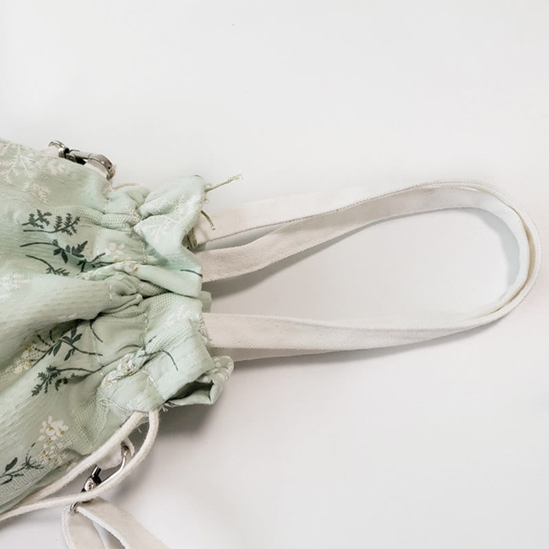 Canvas Yoga Tote Bag with White Flowers & Green Leaves | 23x29cm