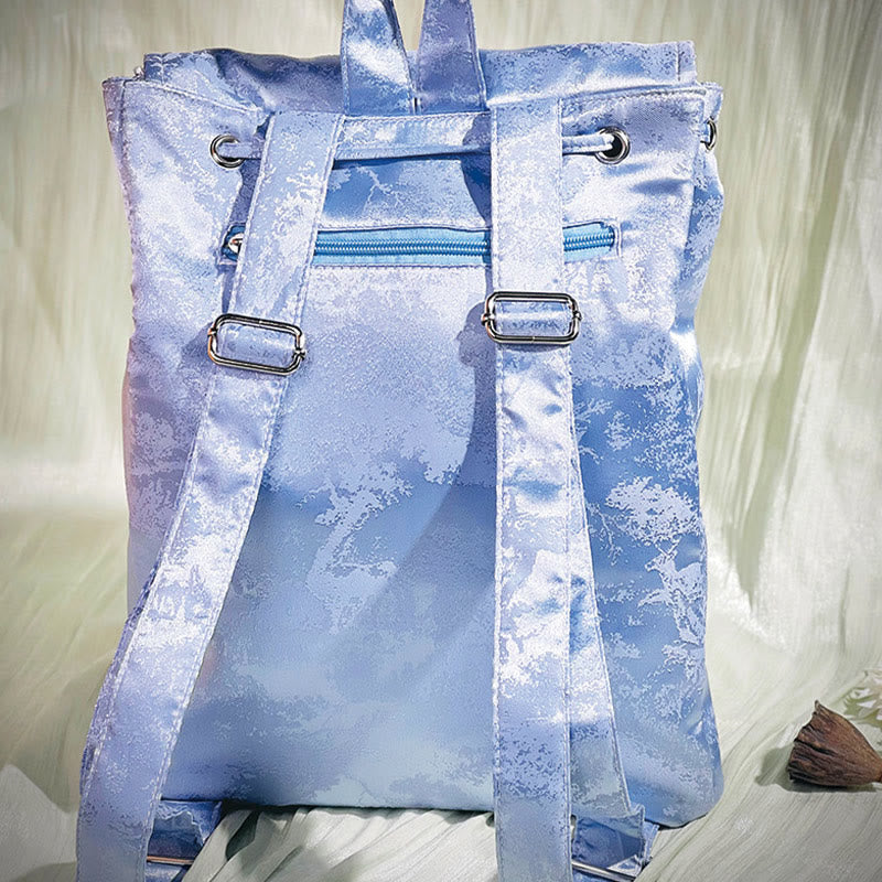 Large Blue Camellia Embroidered Backpack | Spiritual Accessories