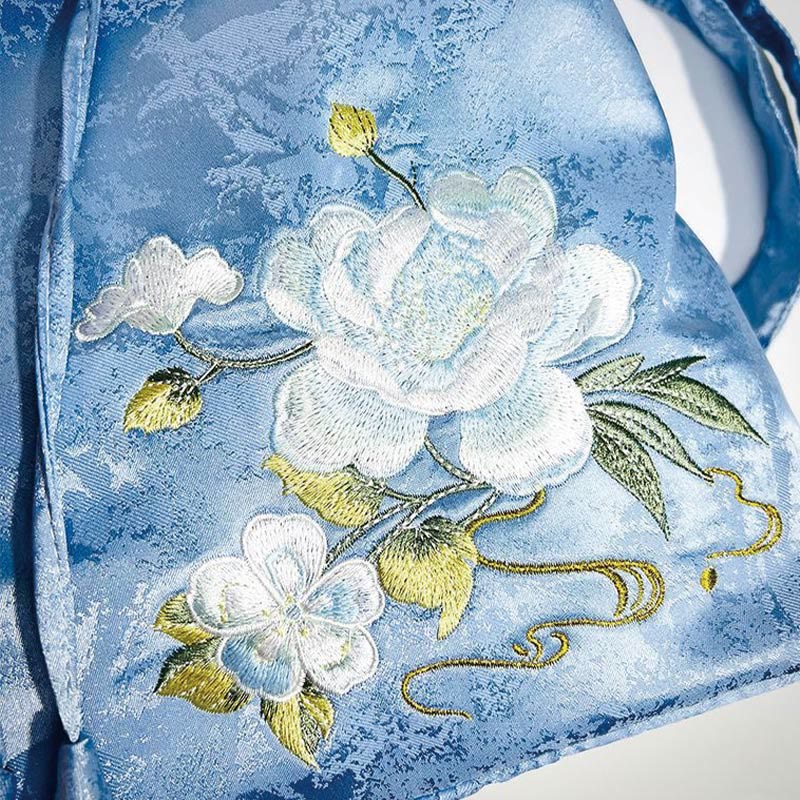Large Blue Camellia Embroidered Backpack | Spiritual Accessories