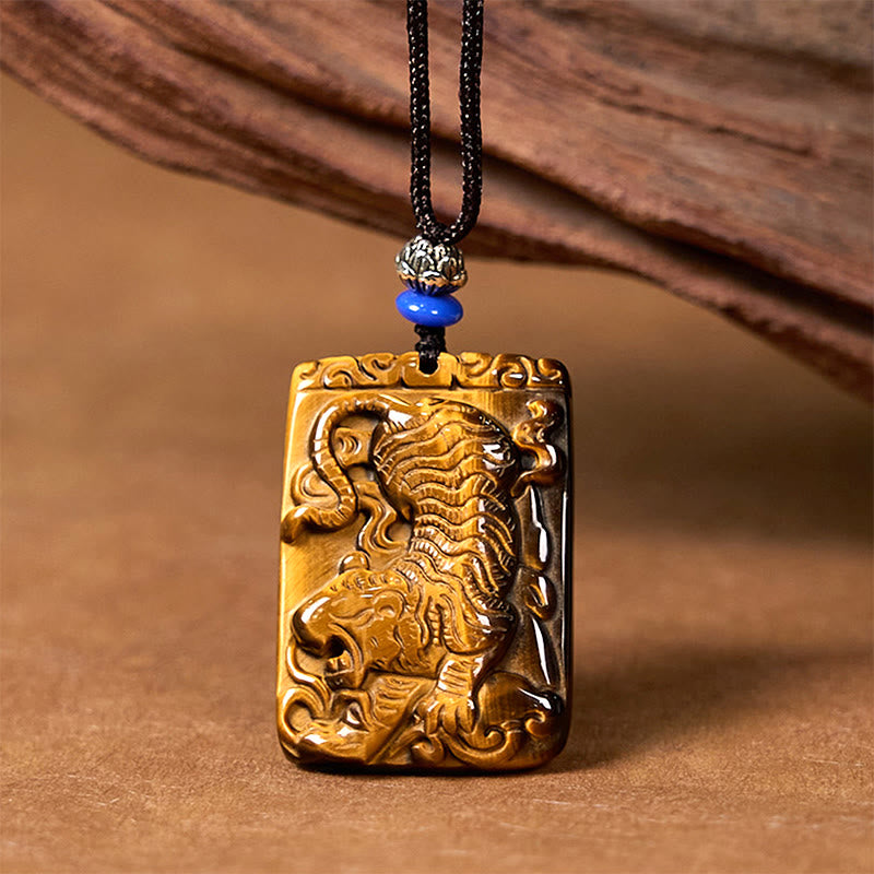 Natural Tiger Eye Protection Rope Necklace Pendant