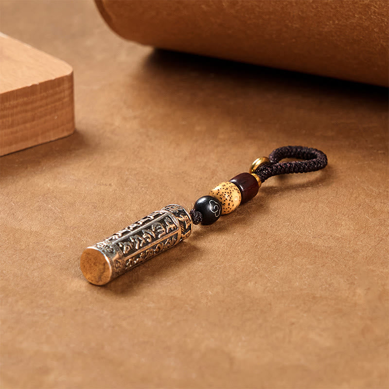 Copper Om Mani Padme Hum Mantra Key Chain with Vajra Pattern