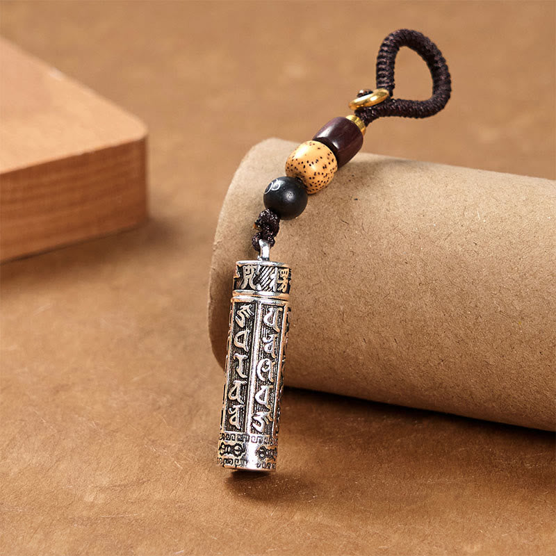 Copper Om Mani Padme Hum Mantra Key Chain with Vajra Pattern