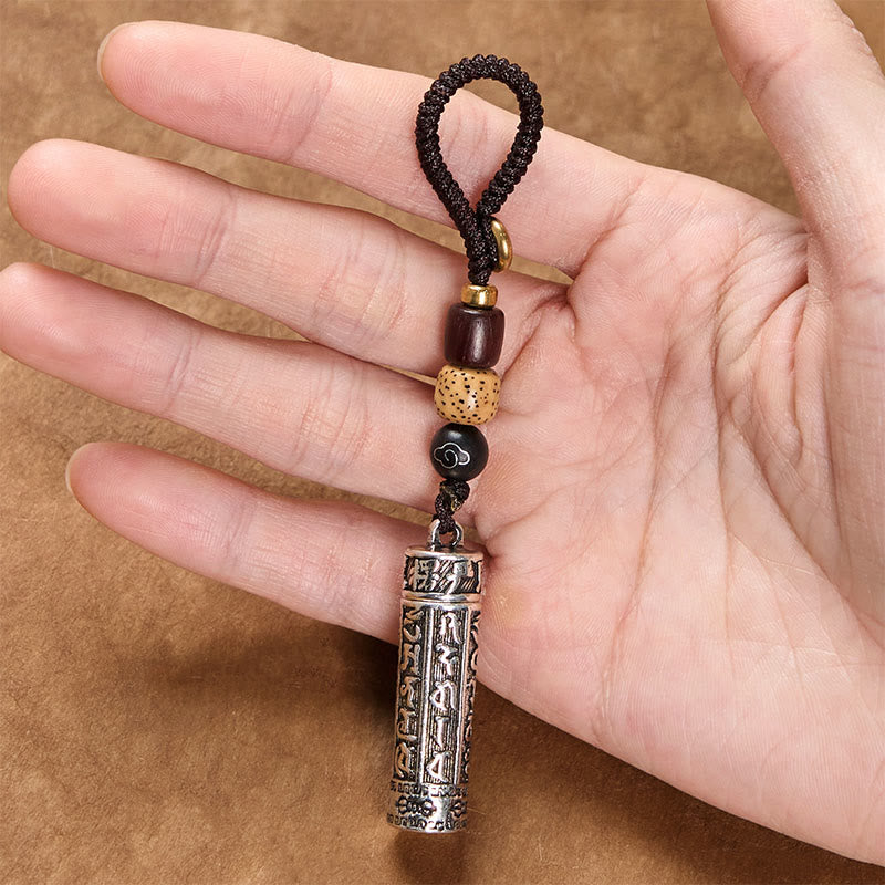 Copper Om Mani Padme Hum Mantra Key Chain with Vajra Pattern